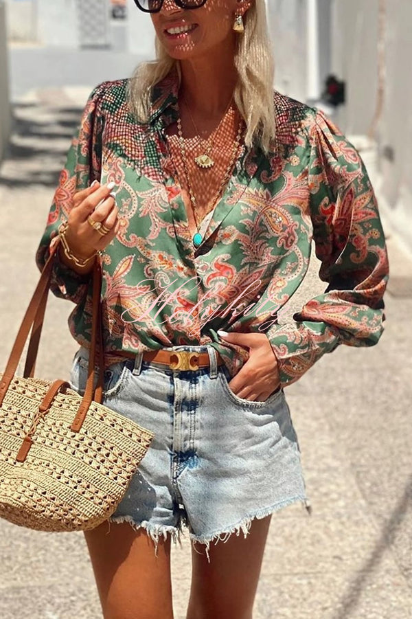 Unique Printed Loose Resort Long Sleeve Shirt