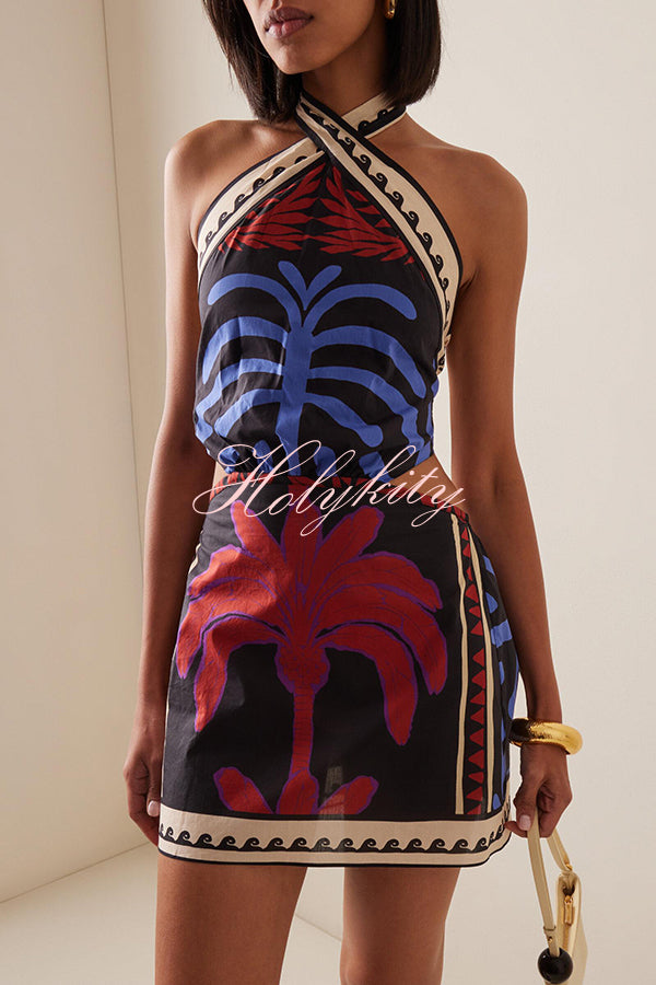 Unique Printed Sexy Halterneck Resort Beach Mini Dress