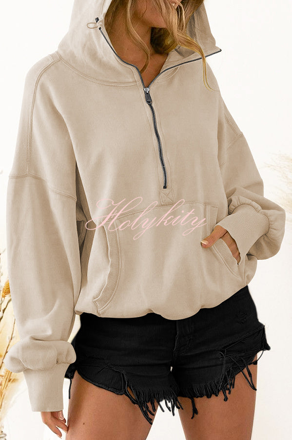 Front Pocket Zip Drawstring Long Sleeve Hoodie