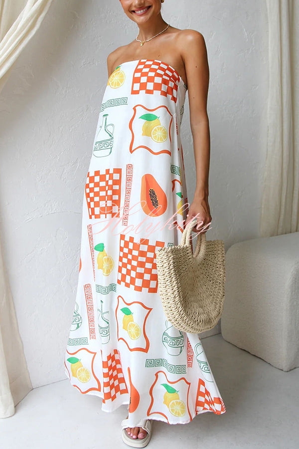 Sandy Silhouette Unique Print Strapless A-line Maxi Dress