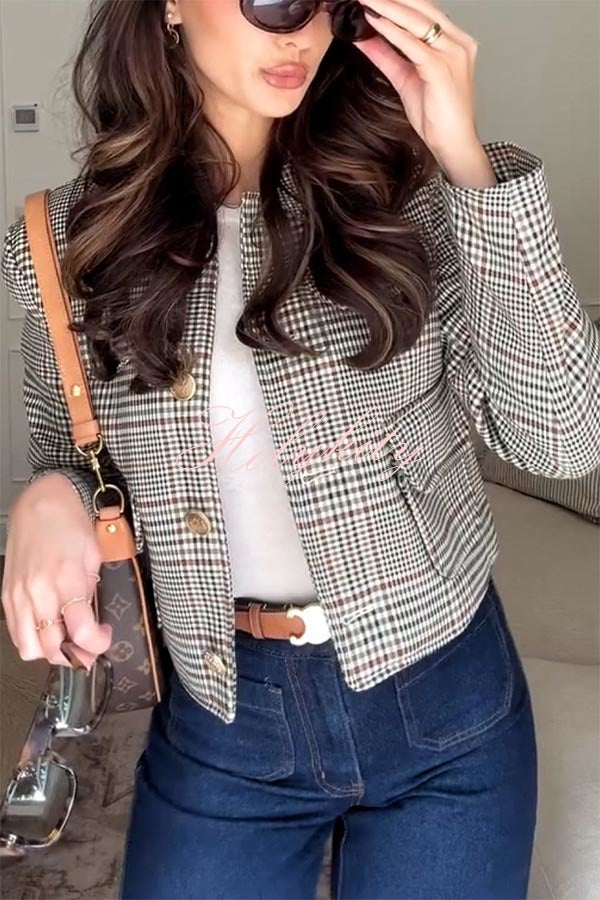 Autumn Vibes Plaid Button Four Pocket Cropped Jacket