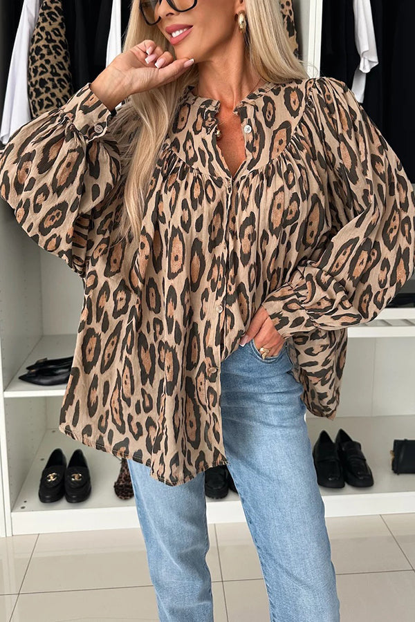 Leopard Print Loose Long Sleeve Casual Shirt