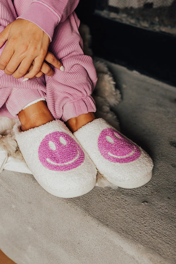 Smiley plush slippers