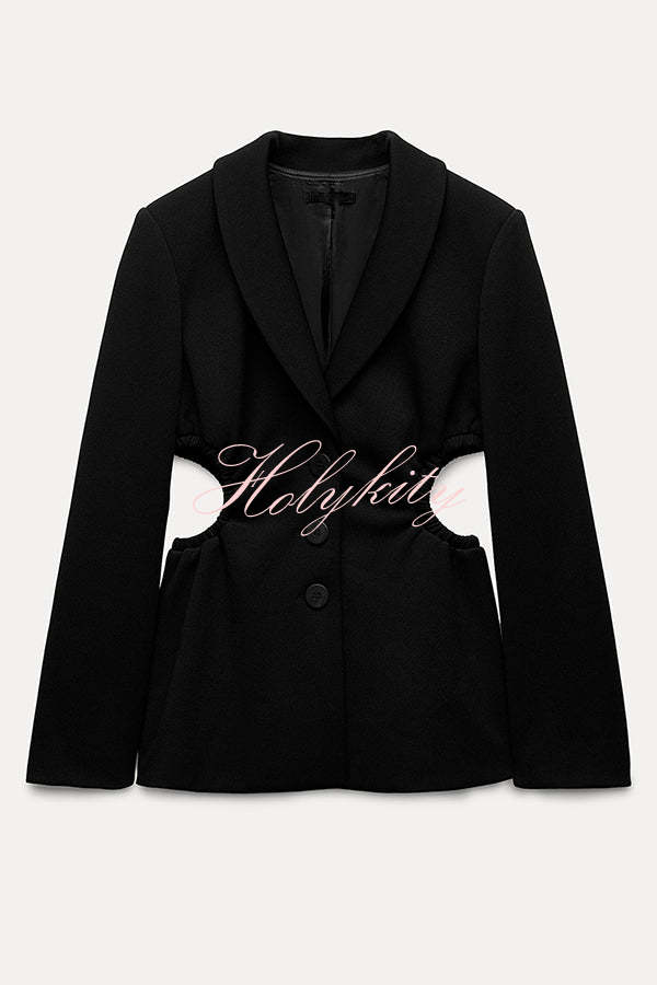 Hipster Boss Solid Color Hollow Side Waist Lapel Long Sleeve Blazer