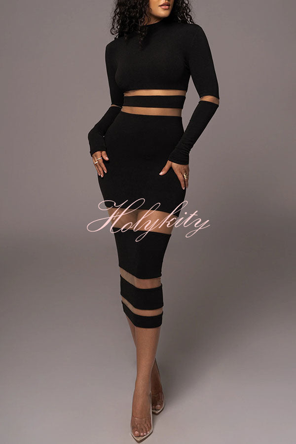 Noir The One High Neck Long Sleeve Midi Dress