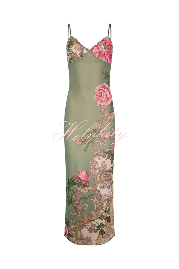 Reveling in The Unknown Floral Print Slip Stretch Maxi Dress