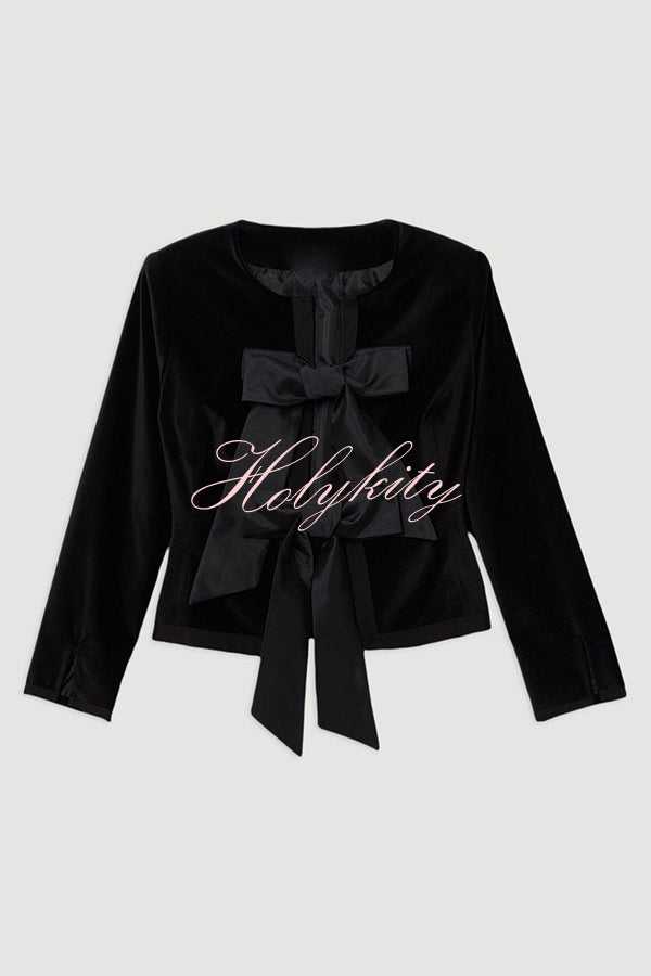 Cue The Cocktails Velvet Tailored Taffeta Bow Detail Peplum Jacket