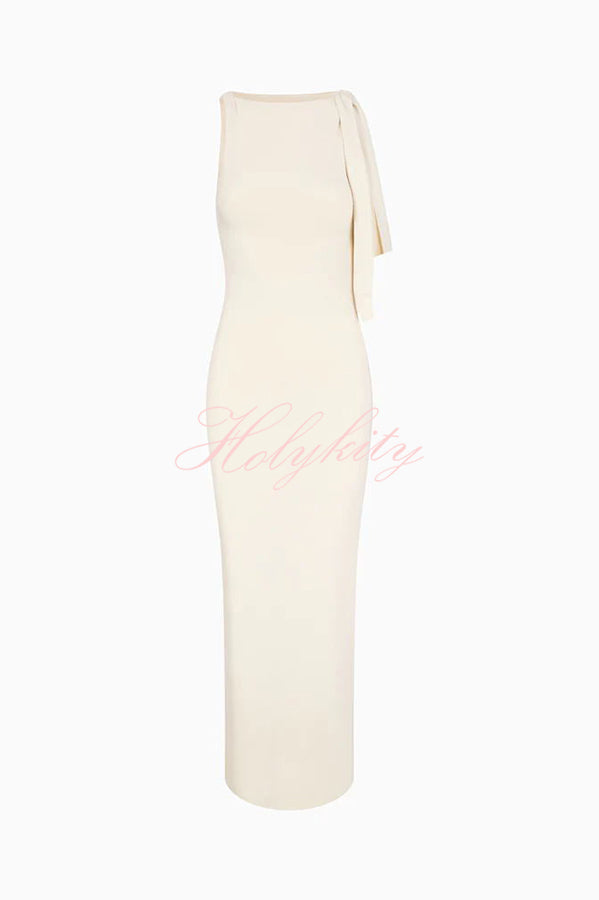 Buttery Soft Knotted Boat Neck Stretch Maxi Dress