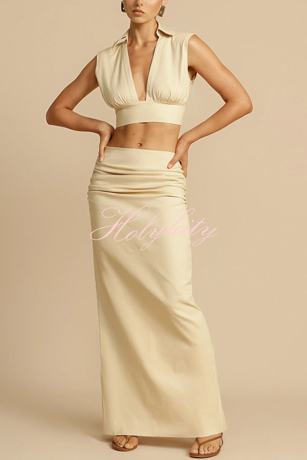 Wardrobe Essential Ruched Detail Mid-rise Slit Maxi Skirt
