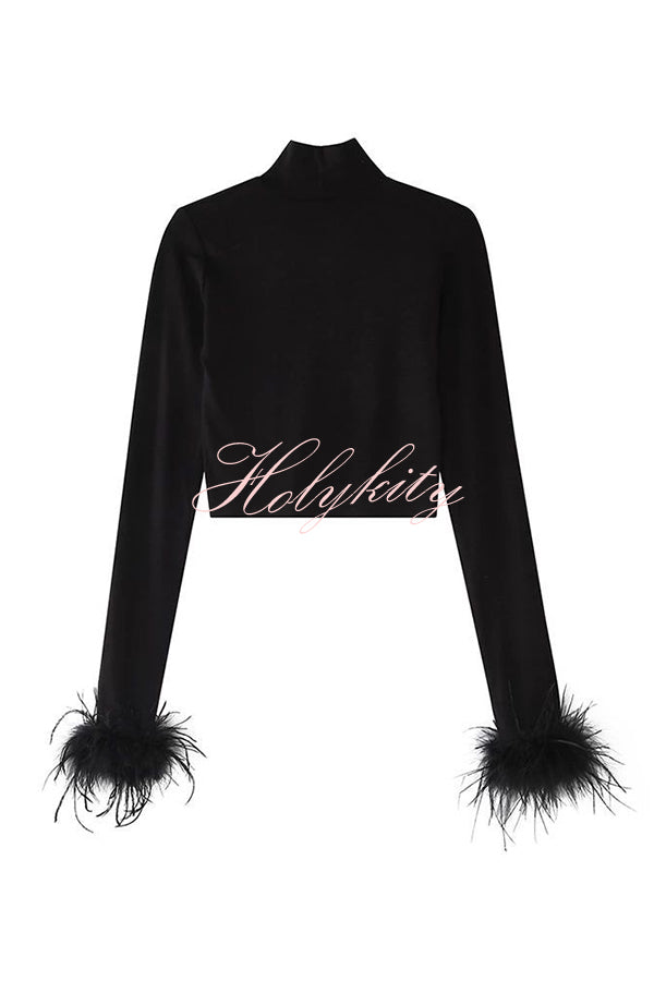 Delightful Feather Turtleneck Long Sleeve Top