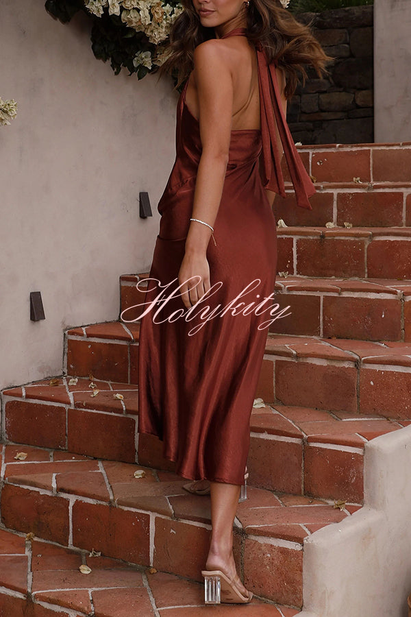 Swan Backless Lace Up Slit Zipper Maxi Dress