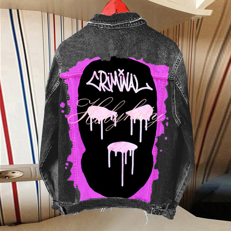 Halloween Print Long Sleeve Denim Jacket