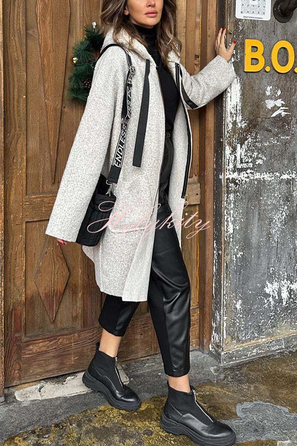 Fall Dreaming Animal Print Zipper Pocket Loose Hooded Midi Coat