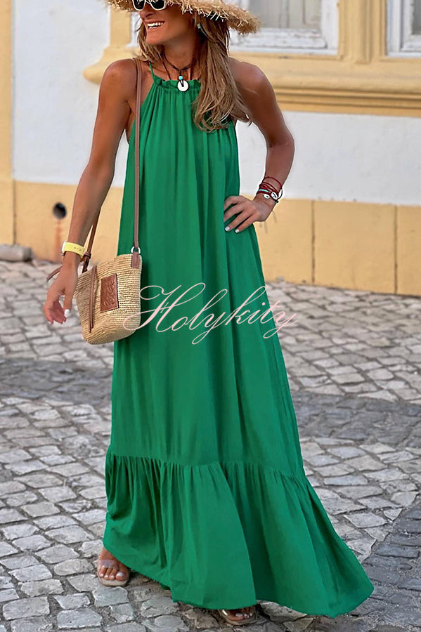 Summer Colors Elastic Neckline A-line Loose Maxi Dress