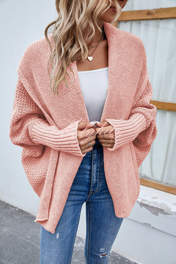 FIDOVIT Solid Round Neck Dolman Sleeve Cardigan