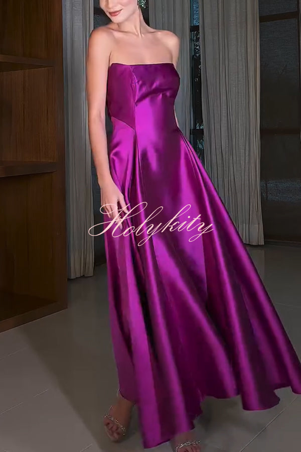 Cinderella's Dream Satin Square Off Shoulder Maxi Dress