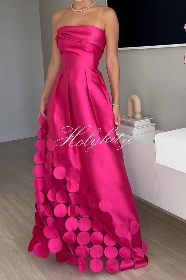 Luxurious Poise Satin Spliced mesh Polka-dot Fabric Off Shoulder Formal Maxi Dress