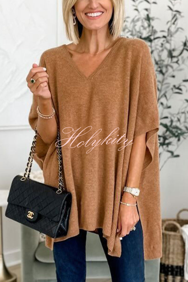 Super Comfortable and Versatile Knit Loose Poncho Sweater