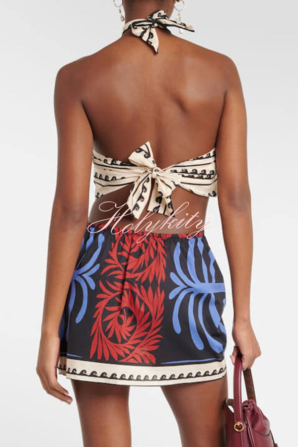 Unique Printed Sexy Halterneck Resort Beach Mini Dress