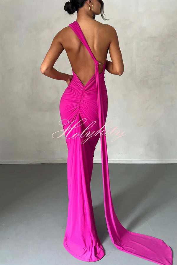 Sexy Backless Pleated Slim Solid Color Sleeveless Elegant Maxi Dress