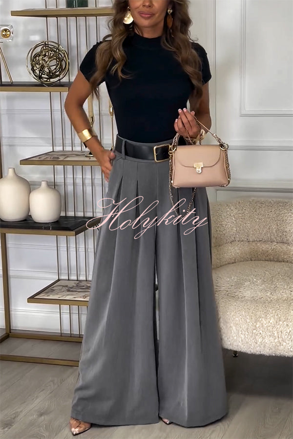 Sayla Pleated High Rise Elastic Waist Pocketed Wide Leg Pants