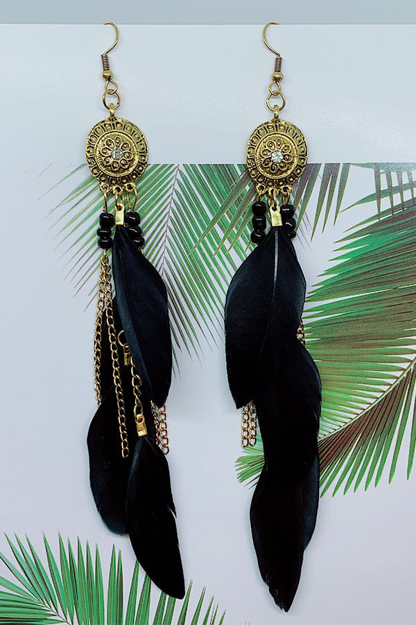 Vintage Chain Tassel Bohemian Feather Earrings