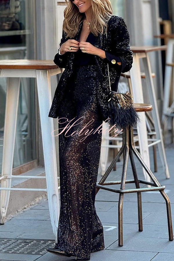 Special Treat Sequin Lapel Party Loose Blazer