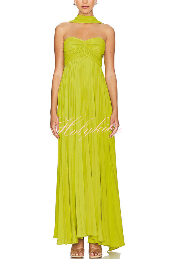 Exquisite Princess Pleated Off Shoulder with Scarf Party Maxi Dress