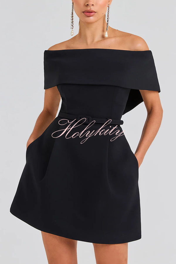 Elegant Evening Lapel Bandeau Removable Belt Pocketed Mini Dress