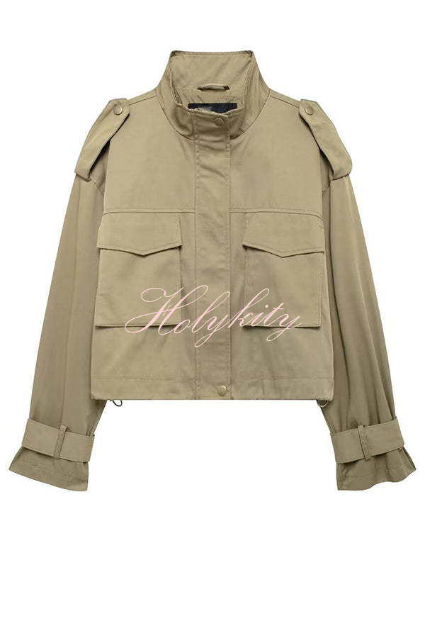 Classic Charm Strap Details Pocketed Cargo Style Zipper Loose Jacket