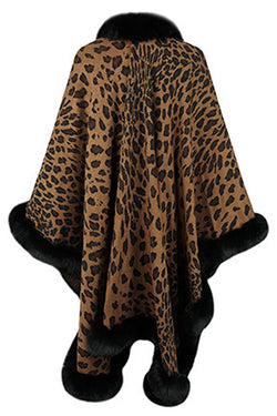 Leopard Print Fashionable Raw Edge Shawl Cape Cardigan