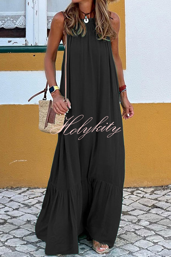 Summer Colors Elastic Neckline A-line Loose Maxi Dress