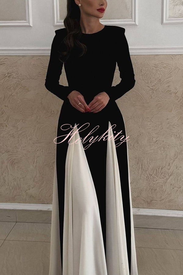 Getting Glam and Elegant Panelled Tulle Long Sleeve A-line Maxi Dress