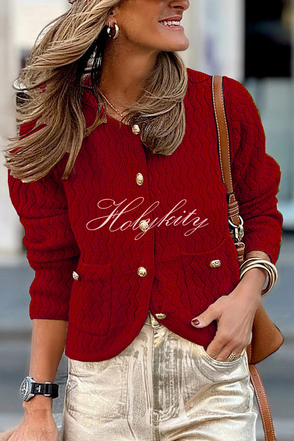 Solid Color V-neck Long-sleeved Loose Pocket Knit Cardigan