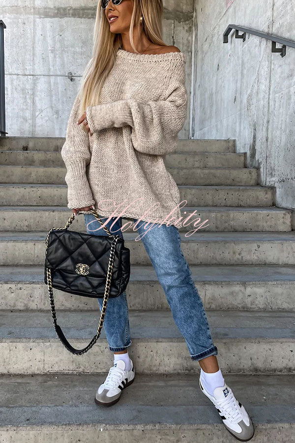 Casual Street Atmosphere Knit Wide Neck Loose Sweater