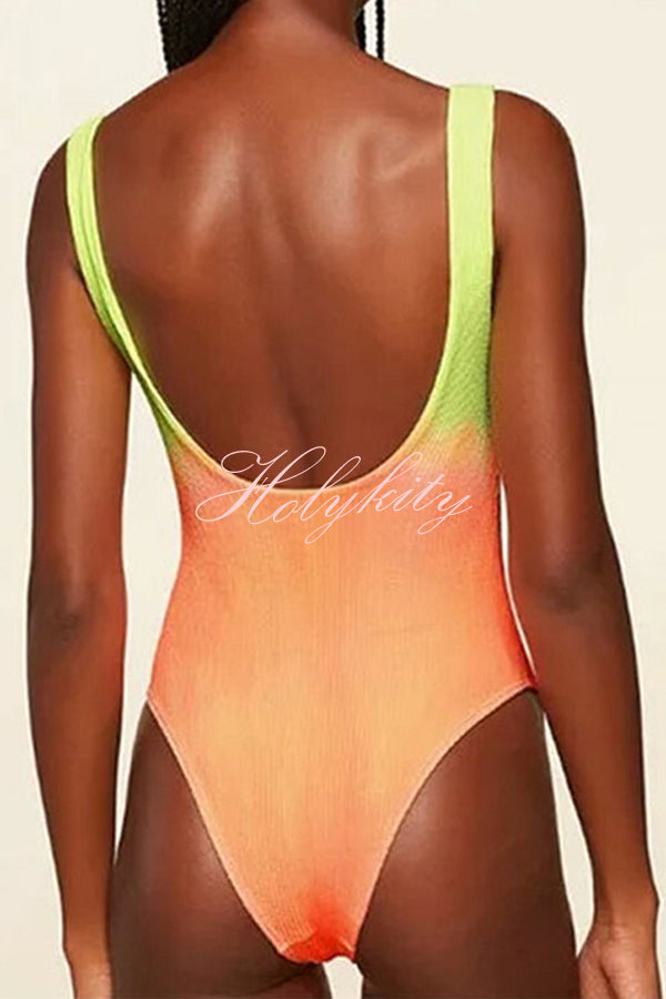 Backless Tie Dye Suspender One Piece Swimsuit