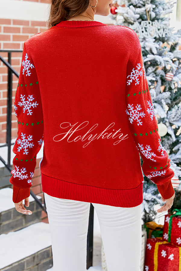 Christmas Print Crew Neck Long Sleeve Sweater