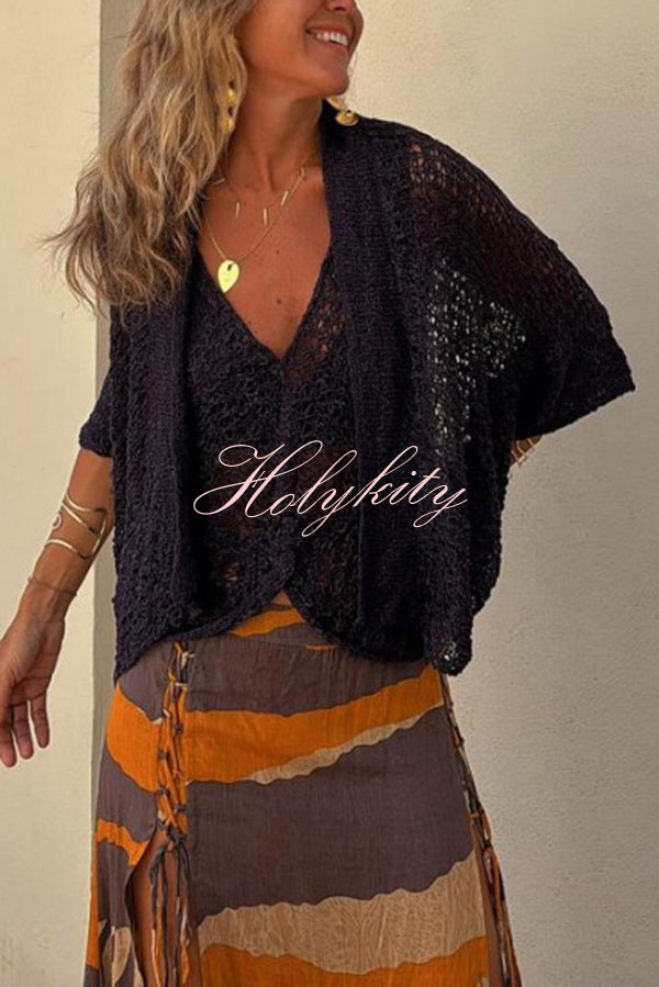 Fashionable Vacation Knit Hollow Bat Sleeve Loose Cardigan