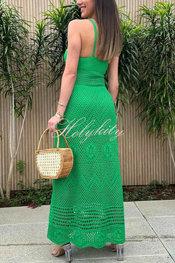 Brunch Voyage Knit Texture Various Patterns Stretch Maxi Dress