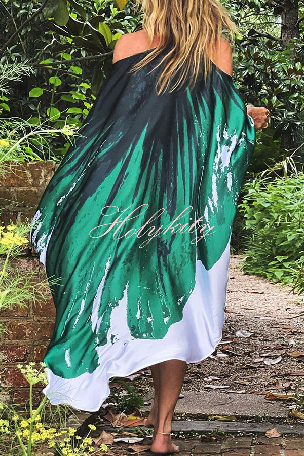 Stunning Floral Unique Printed One Shoulder Cover Up Maxi Dress