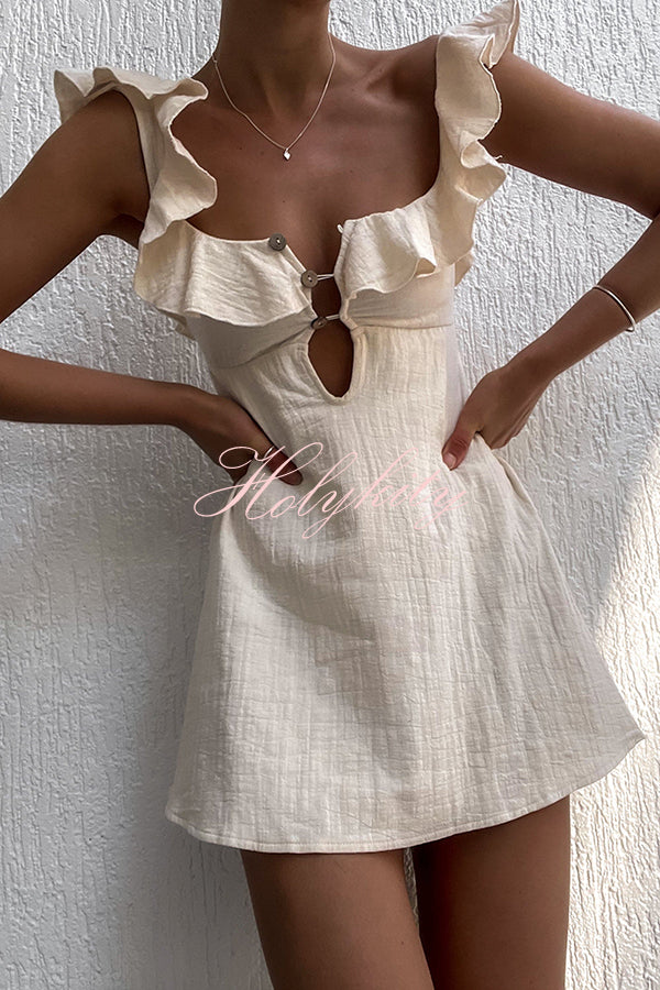 Happy Energy Linen Blend Ruffle Cut Out Resort Mini Dress