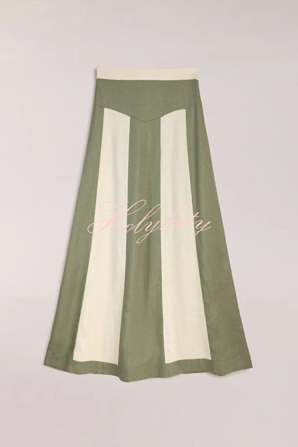 Timeless Style Linen Blend Halter Backless Tank and Colorblock Maxi Skirt Set