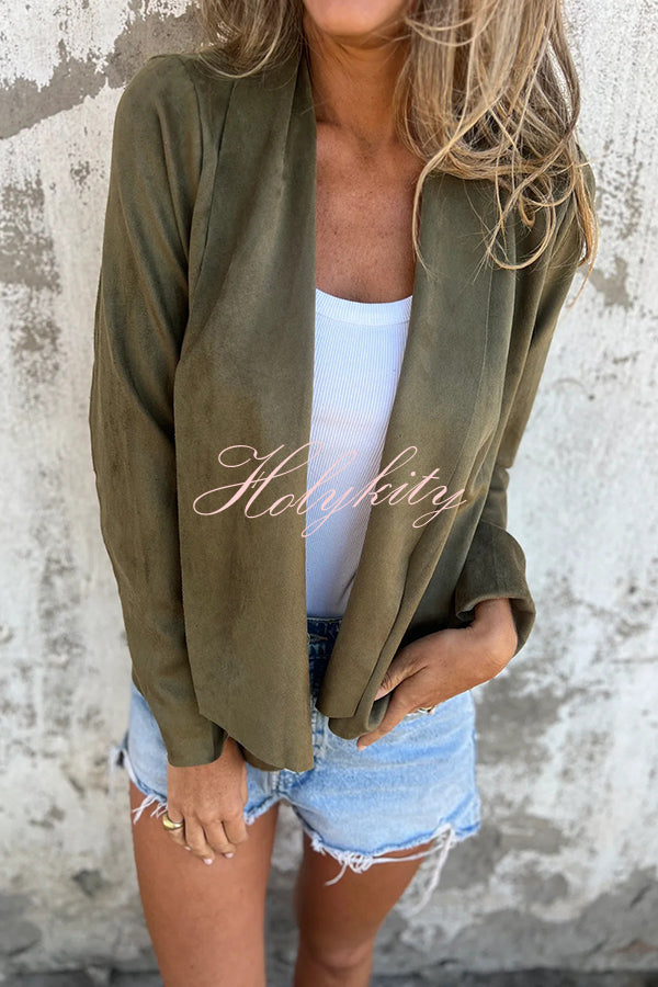 Solid Color Suede Lapel Long Sleeve Loose Coat