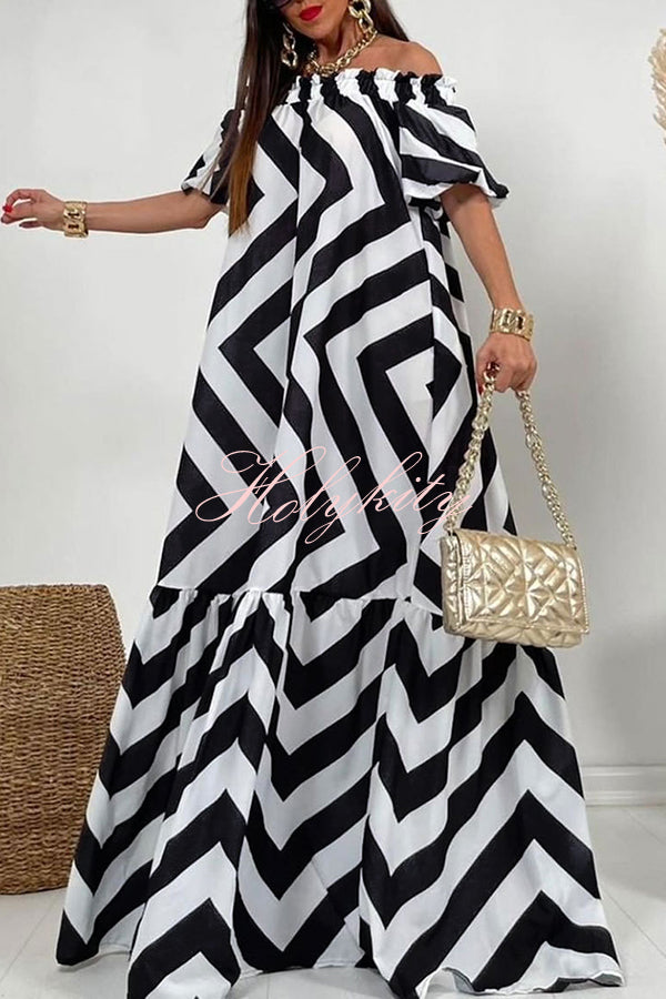 Exquisite Striped Patchwork Bell Sleeve Pocket Maxi Dress