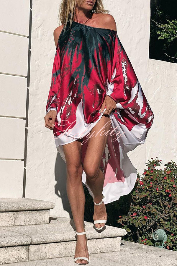 Stunning Floral Unique Printed One Shoulder Cover Up Maxi Dress