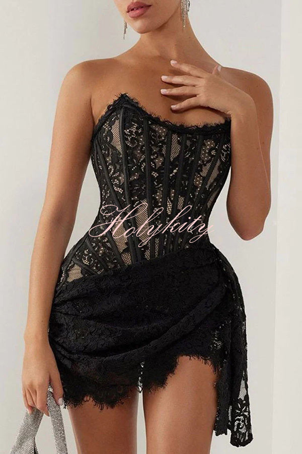 Amazing Lace Mesh Off Shoulder Slightly See Through Slim Fit Mini Dress