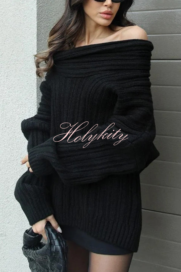 Fashionable Irregular Collar Loose Casual Knitted Sweater