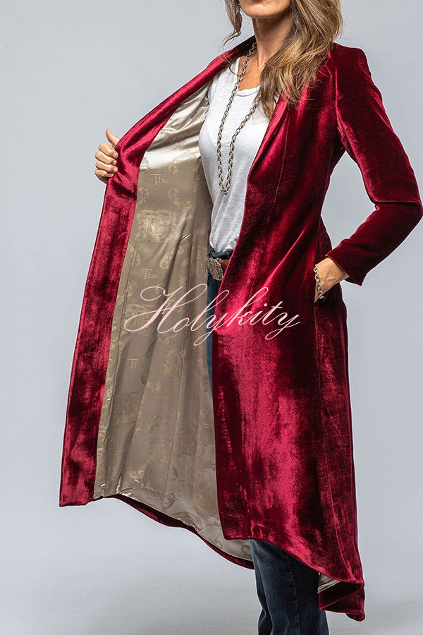 Vintage Velvet Long Loose Pocket Slit Coat