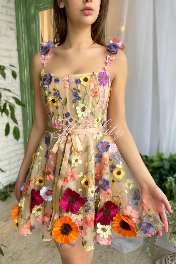 Like A Fairy Embroidery Floral Applique Prom Mini Dress