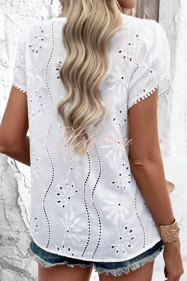 Stunning Cutout Jacquard Short Sleeve Top